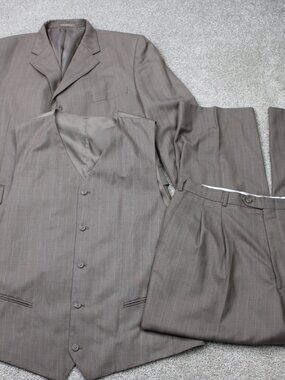 Zandello 3pc Suit Mens 46L Pants 36x32 Beige Poly/Rayon Blend Jacket Vest Pants
